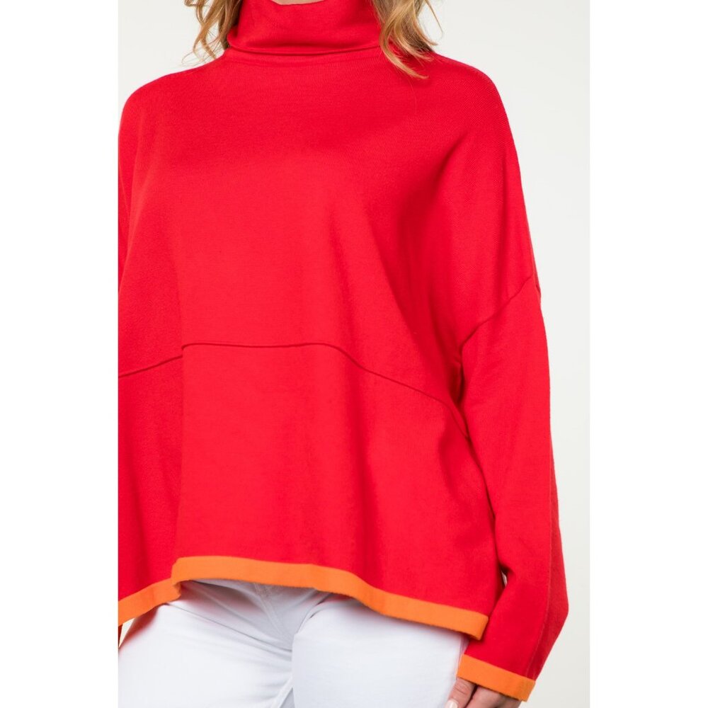 NEW Turtleneck Knit Sweater Red with orange trim